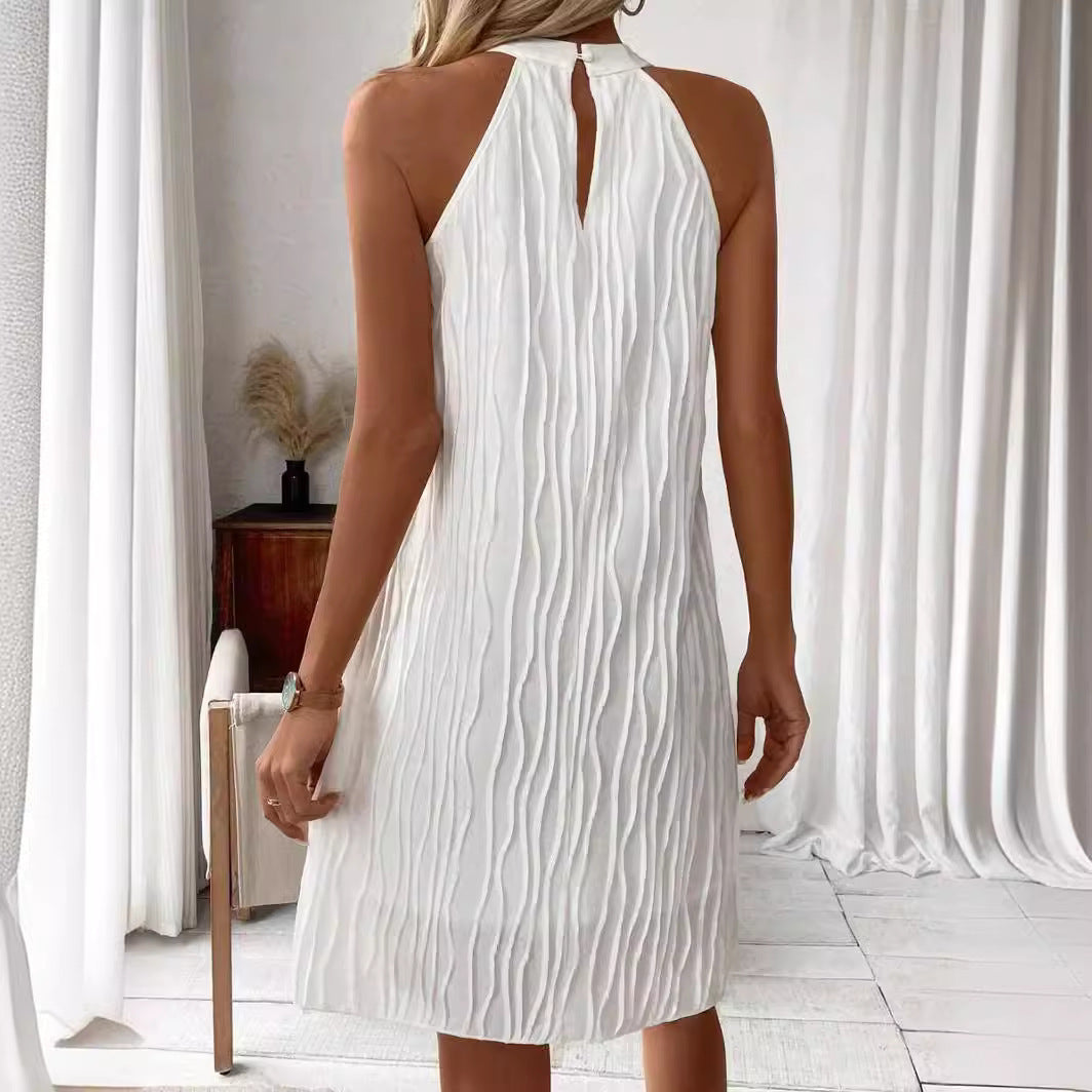 Robe Courte Blanche Plissée Halter