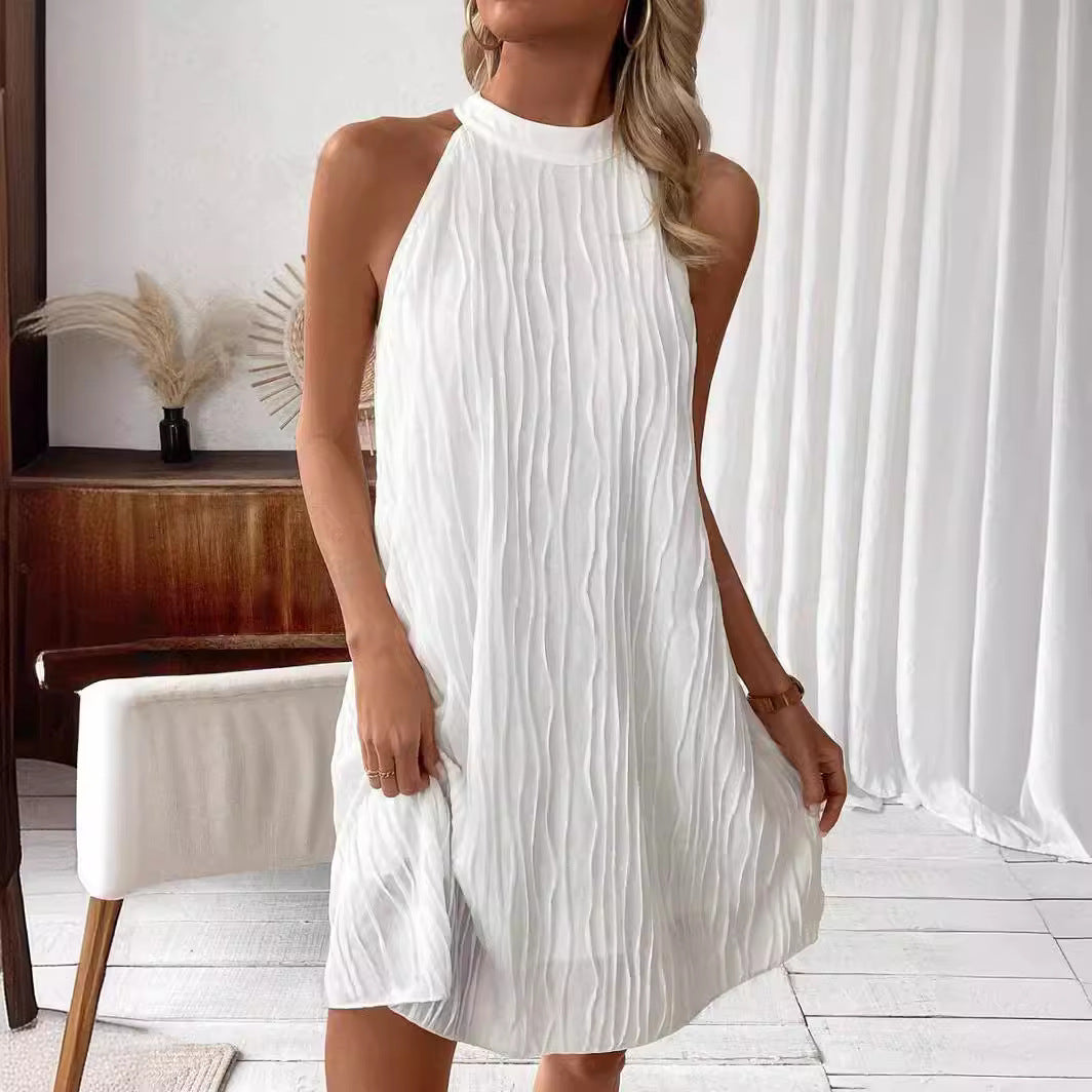 Robe Courte Blanche Plissée Halter