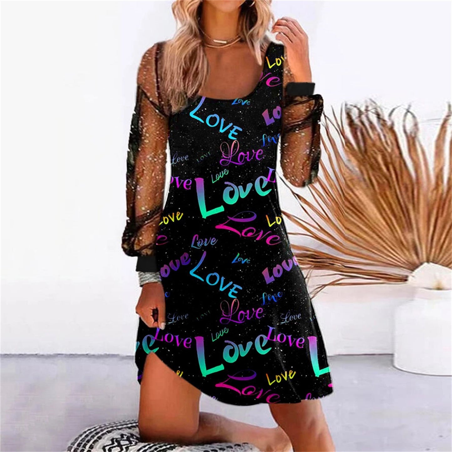 Robe Chic à Manches Transparentes - Motifs Variés