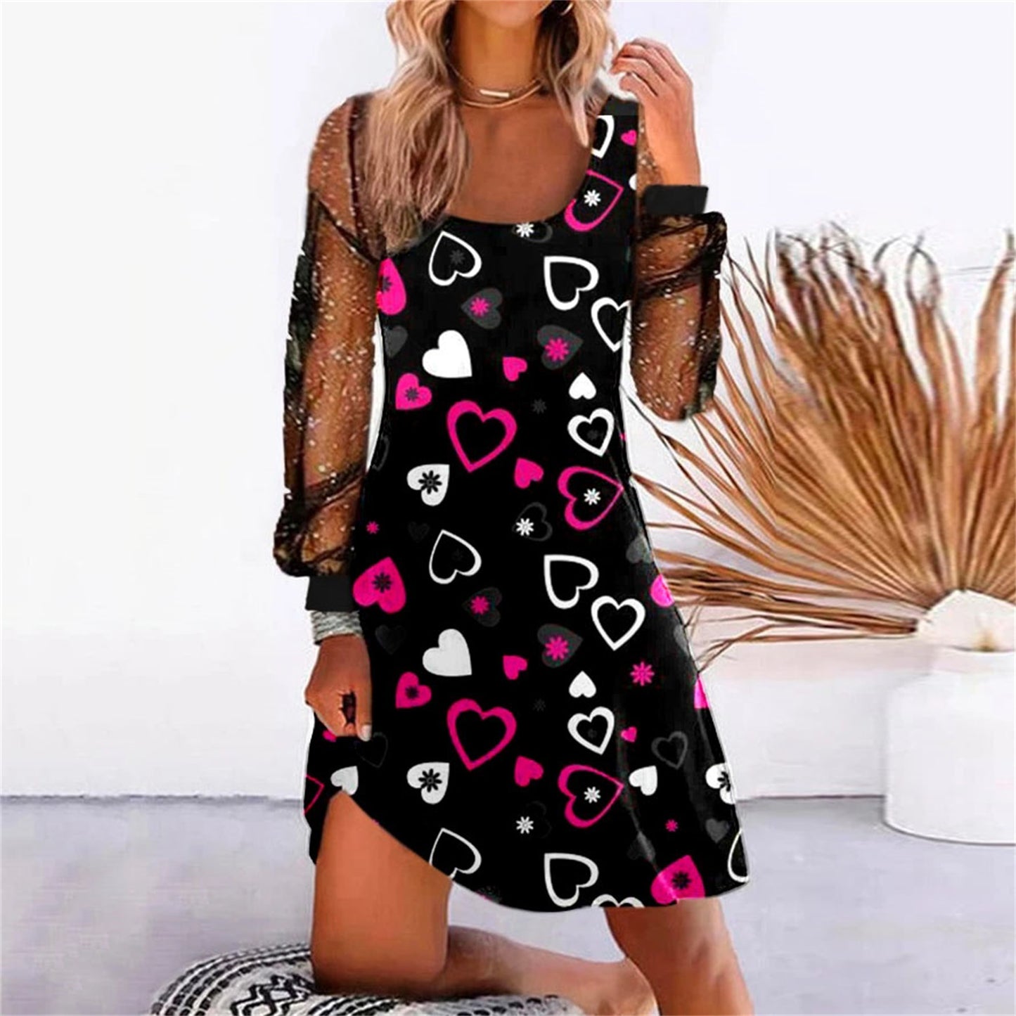 Robe Chic à Manches Transparentes - Motifs Variés
