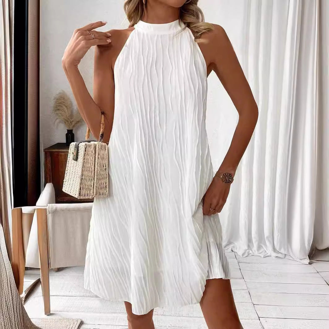 Robe Courte Blanche Plissée Halter
