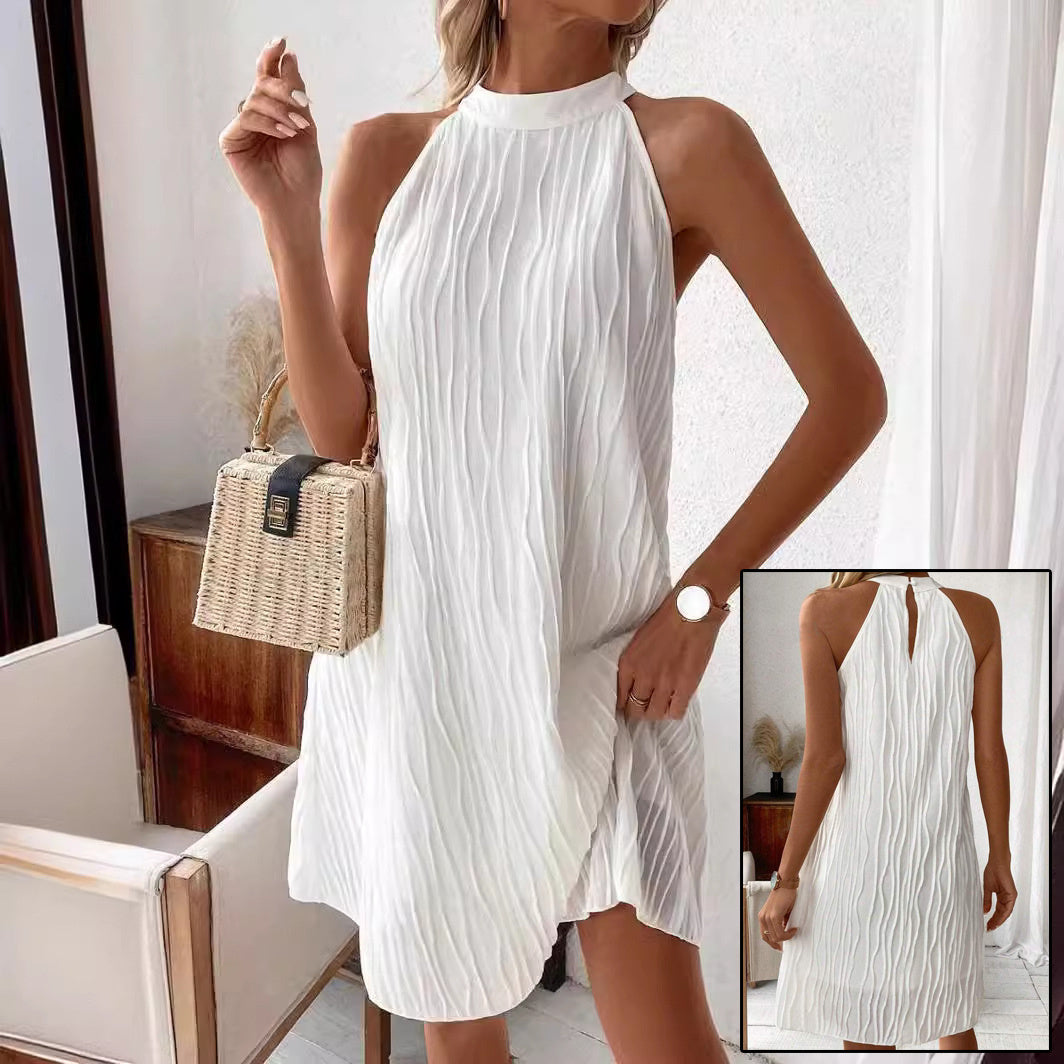Robe Courte Blanche Plissée Halter