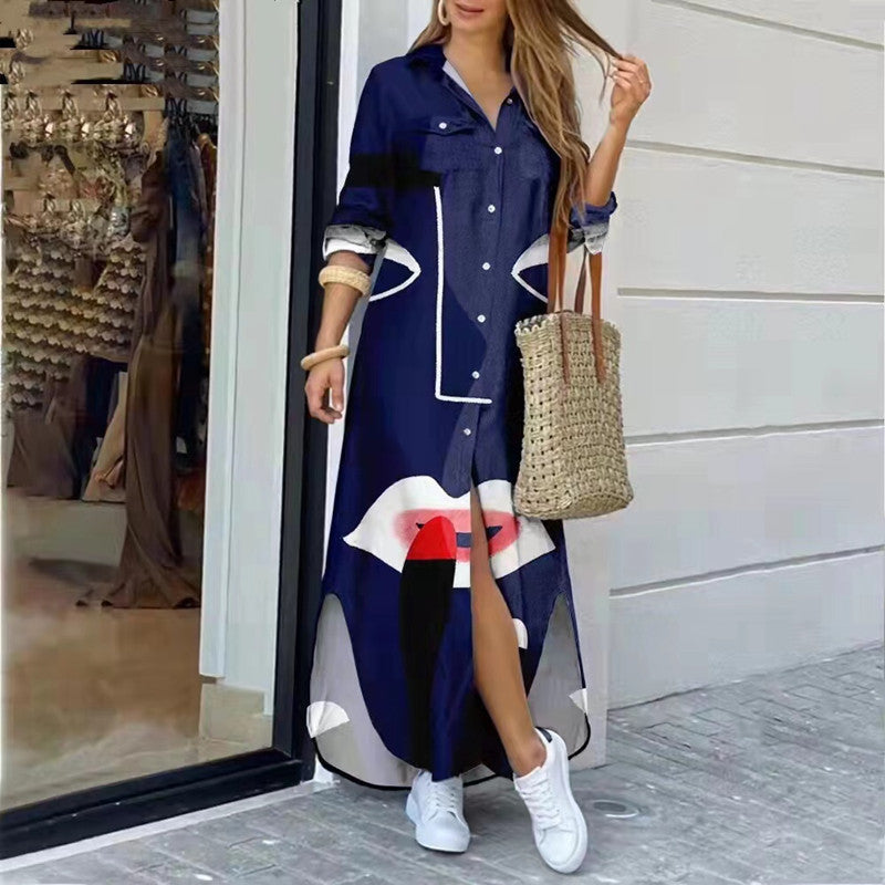 Robe Chemise Longue Imprimé Artistique