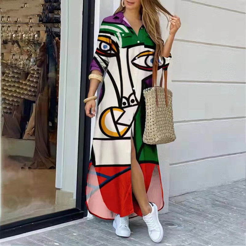 Robe Chemise Longue Imprimé Artistique