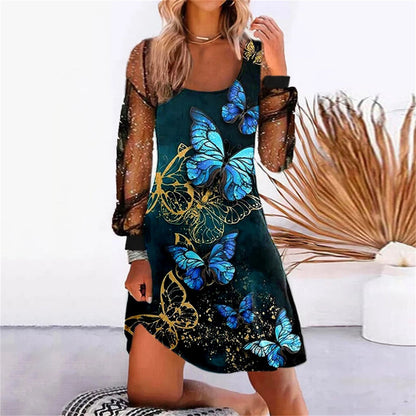 Robe Chic à Manches Transparentes - Motifs Variés