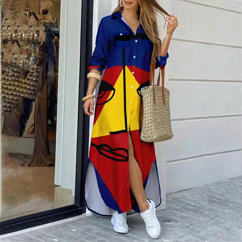 Robe Chemise Longue Imprimé Artistique