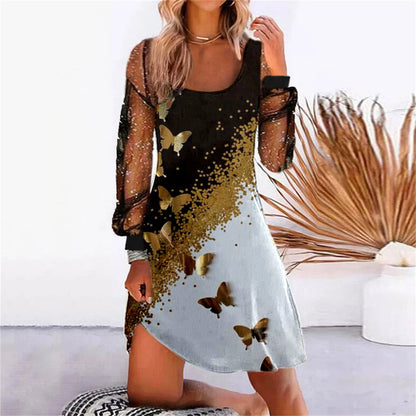 Robe Chic à Manches Transparentes - Motifs Variés