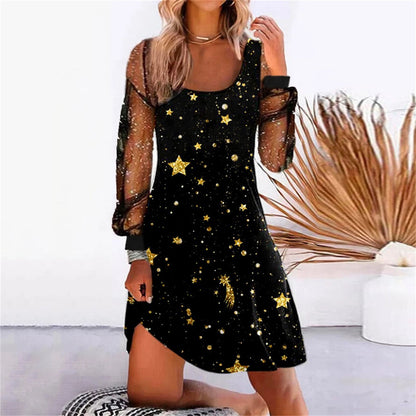 Robe Chic à Manches Transparentes - Motifs Variés
