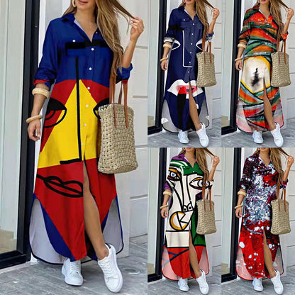 Robe Chemise Longue Imprimé Artistique