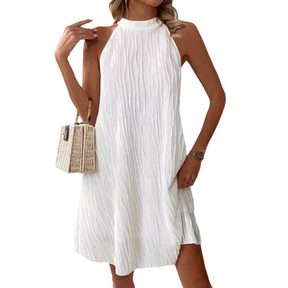 Robe Courte Blanche Plissée Halter
